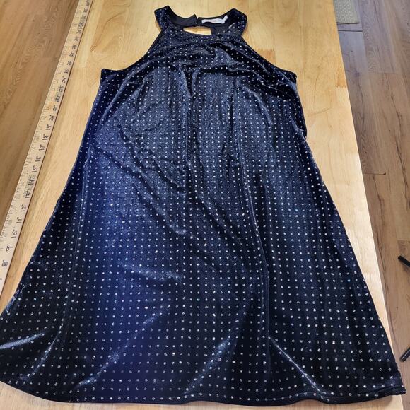 Candie's Black Velvet Sparkle Dotted Sleeveless Mini Dress Keyhole Back M - Picture 1 of 13